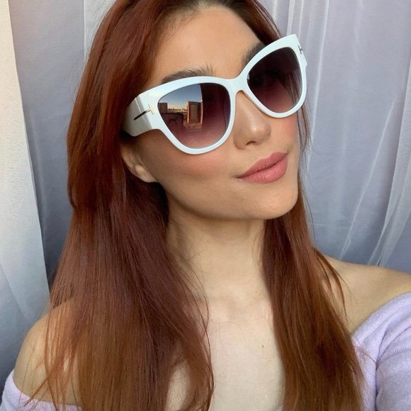 New Fashionista Oversized Elegant White Cats Eye Womens Sunglasses - Picture 9 of 12